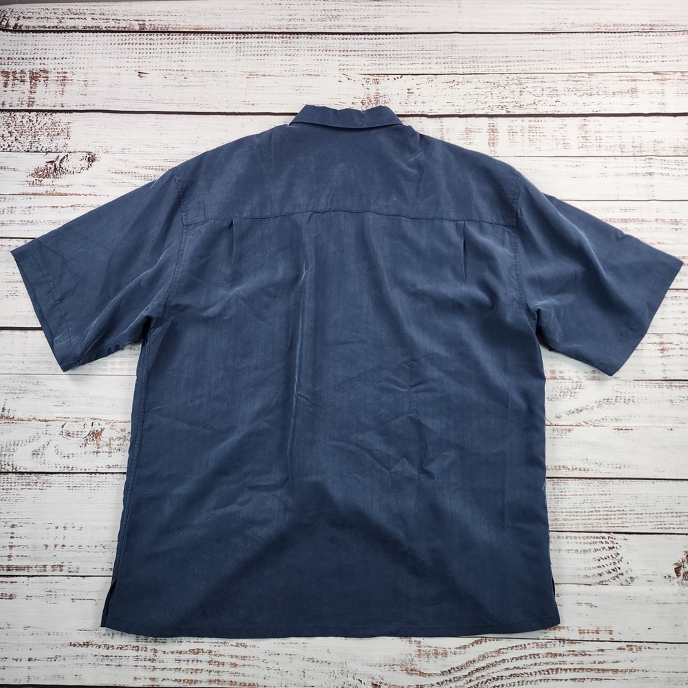 Bamboo Cay Mens Tall Palms Embroidered Silk Camp Shirt Navy Cream Tropical L - Picture 3 of 6